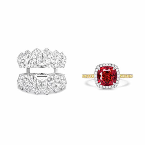 Red zircon silver statement ring  