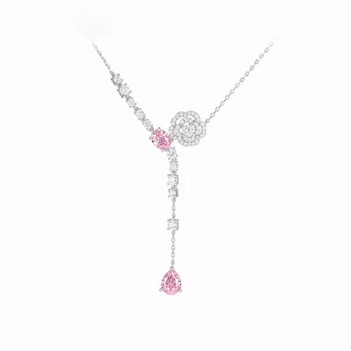 Cubic zirconia floral design neckalce in silver