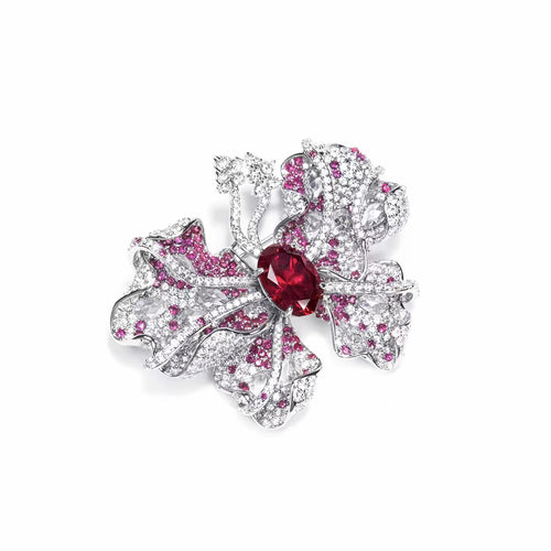 side view of Red oval zircon butterfly brooch