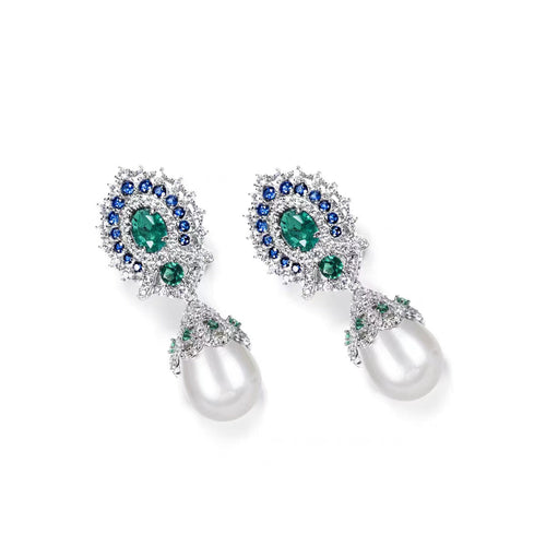 side view of Drop pearl fancy earrings with cubic zirconia