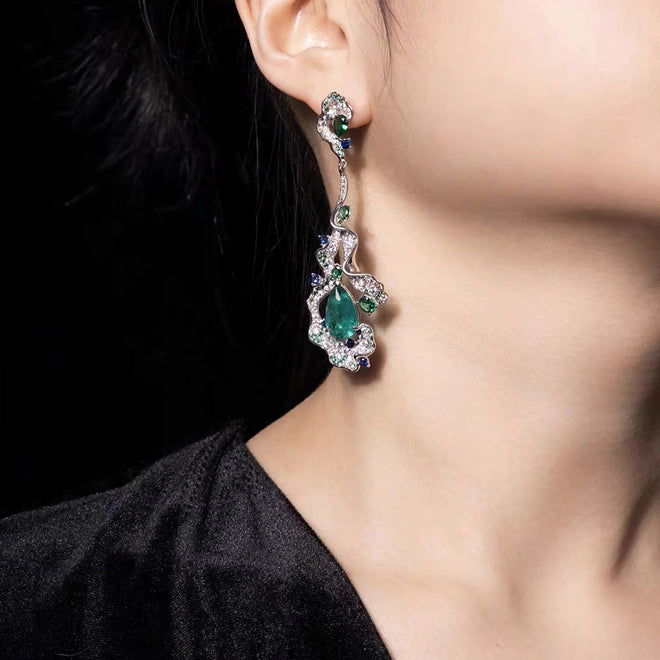 Pear green zircon fancy drop earrings