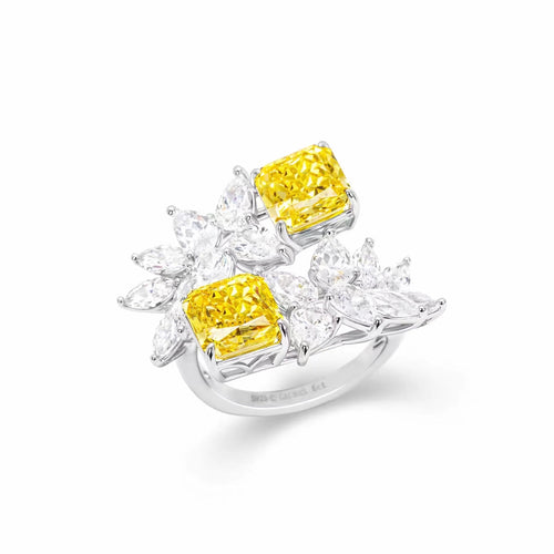 profile view of Yellow zircon engagement ring with moissanites 