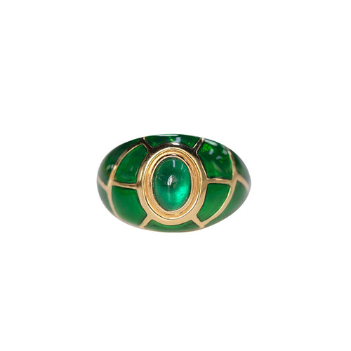 Emeralds Ring With Enamel