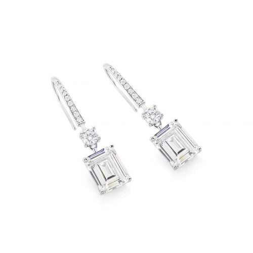 Emerald cut white zircon drop earrings