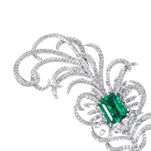 side view of Green Zircon Brooch Emerald Cut With Moissanites