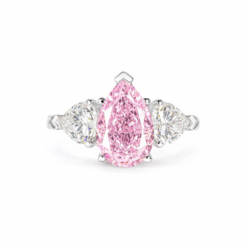 Three stone silver engagement ring with pink zircon