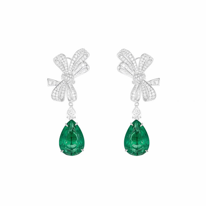 Pear green zircon ribbon earrings