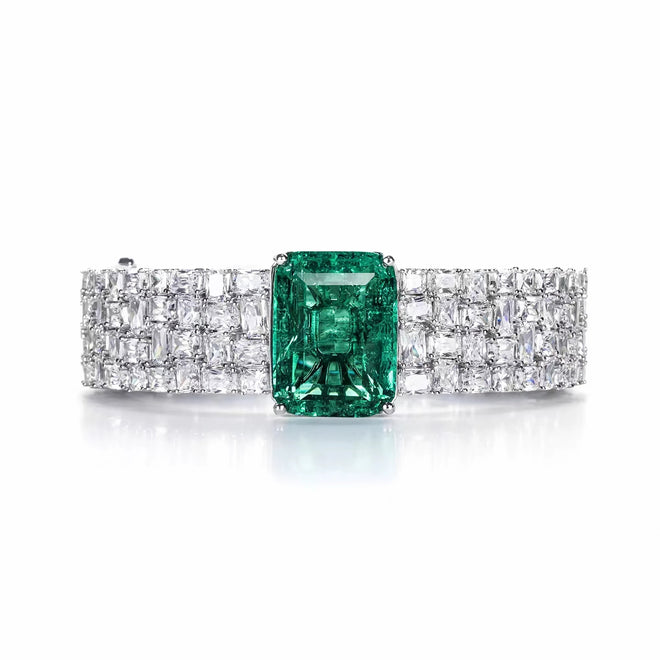 Created emerald bracelet with moissanites in silver 