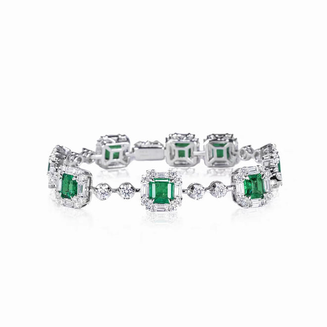 Silver emerald bracelet with zircons