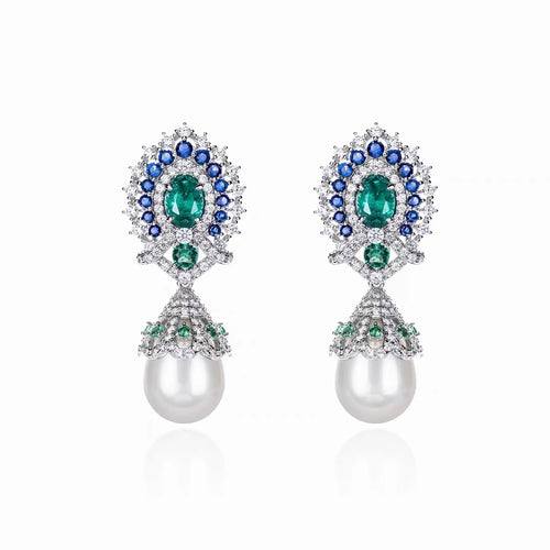 Drop pearl fancy earrings with cubic zirconia