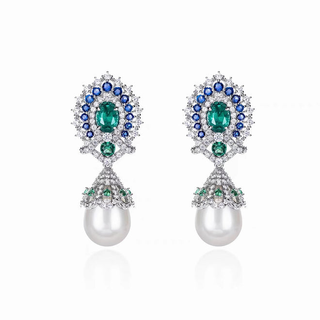 Drop pearl fancy earrings with cubic zirconia