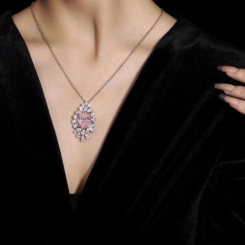 lady wearing Pink cubic zirconia clover necklace