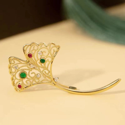 Diamond Brooch With Emerald Ruby