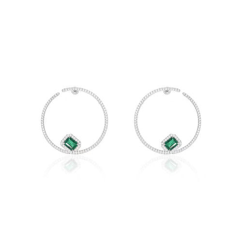 Emerald green hoop earrings with pavé