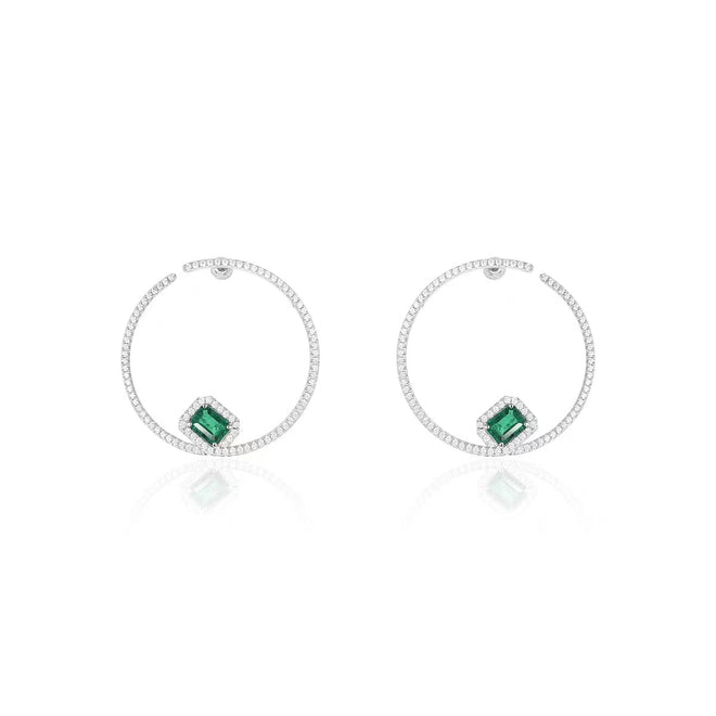 Emerald green hoop earrings with pavé