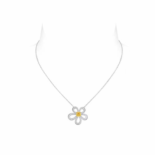 top view of Yelow zirconia floral silver necklace