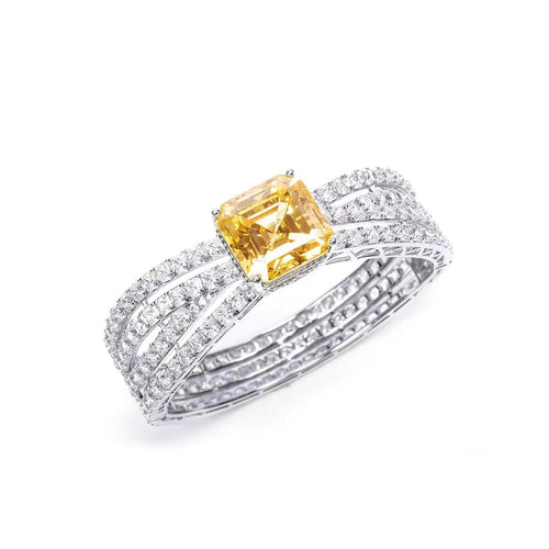 Side view of Yellow Zircon Silver Bangle