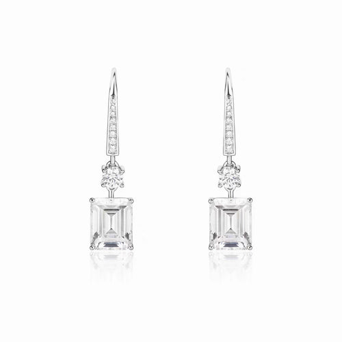 Emerald cut white zircon drop earrings