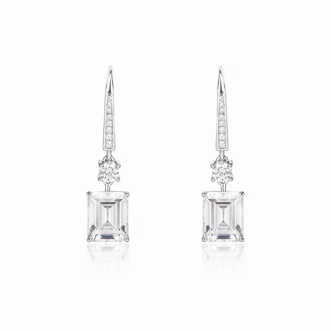 Emerald cut white zircon drop earrings