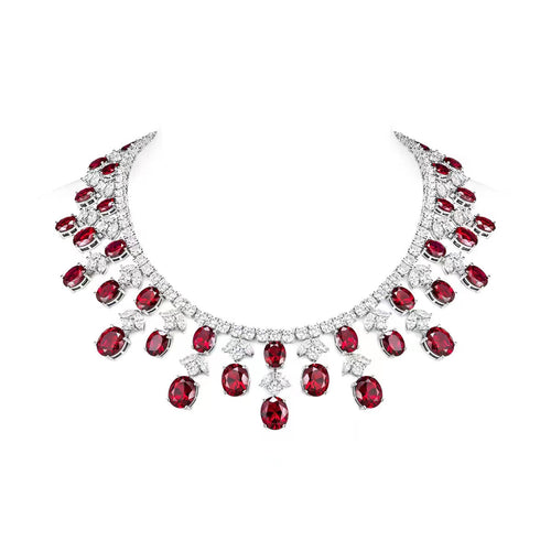 Red cubic zirconia fancy necklace in silver