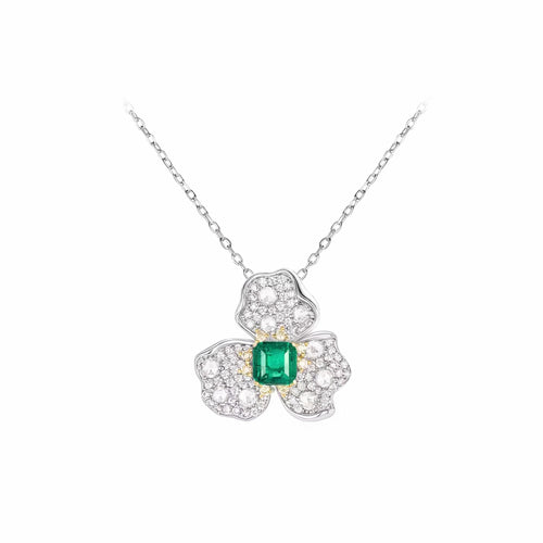 Leafy green cubic zirconia necklace in silver