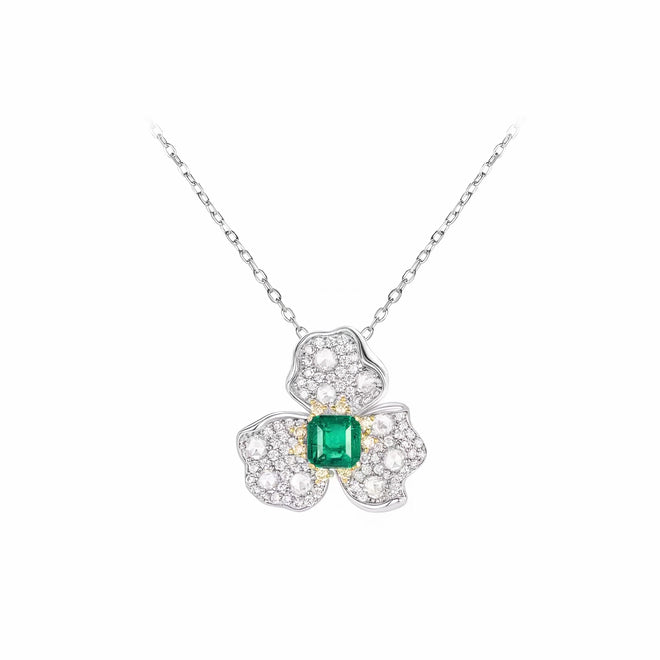 Leafy green cubic zirconia necklace in silver