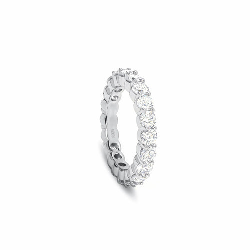 top view of Round moissanite full eternity wedding band in silver