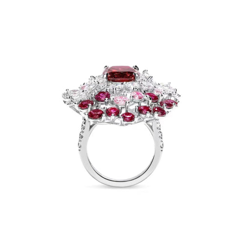 profile view of Red zircon fancy silver statement ring  