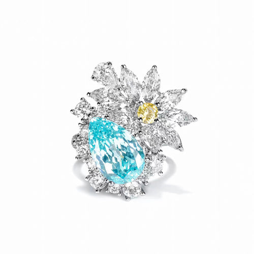 Paraiba blue cubic zirconia cocktail ring in silver