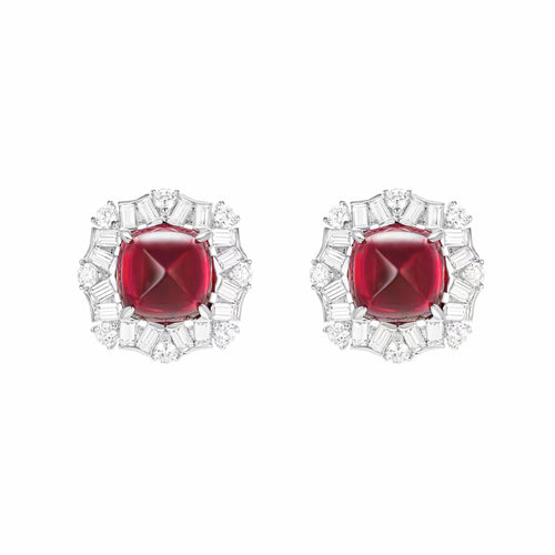 Cabuchon red zircon silver halo earrings