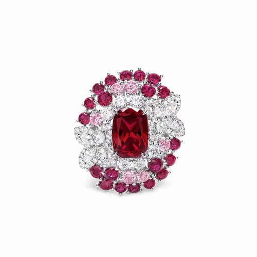 front view of Red zircon fancy silver statement ring  