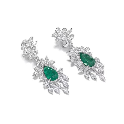 side view of Green cubic zirconia drop earrings in silver