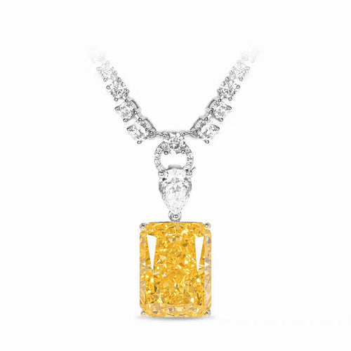 Yellow radiant zirconia necklace in silver