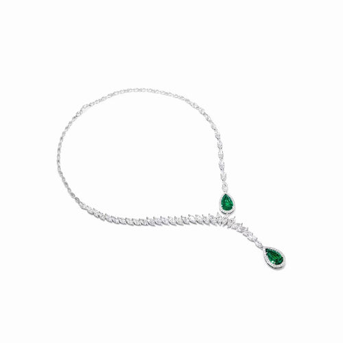 Necklace with two pear green zircon