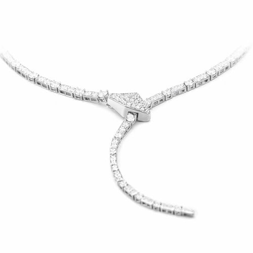 back  view of Snake silver necklace with white zirconia