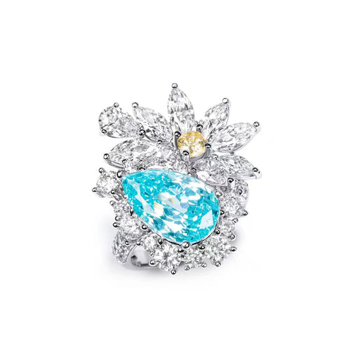 front view of Paraiba blue cubic zirconia cocktail ring in silver