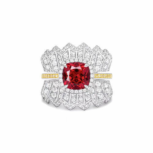 front view of Red zircon silver statement ring  