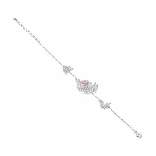 side view of Pink cubic zirconia silver bracelet 