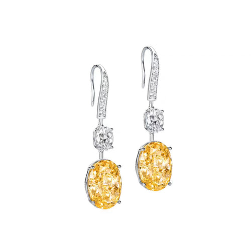 side view of Oval drop yellow zircon earrings in silver