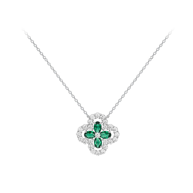 Emerald clover necklace in silver