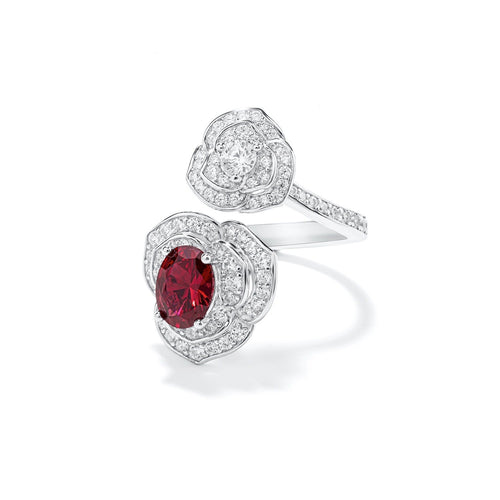 side view of Red zircon floral engagement ring