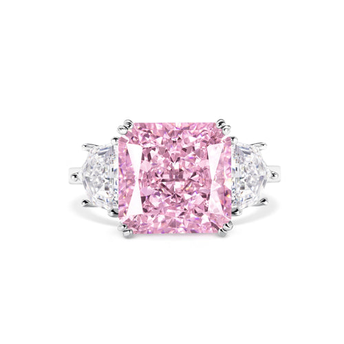 Pink Square Three-Stone Ring