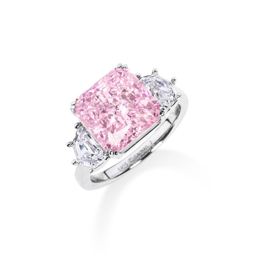 Pink Square Three-Stone Ring