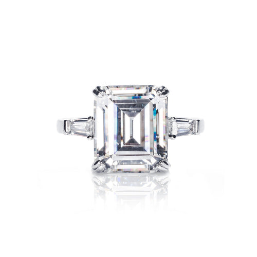 Emerald Cut Three-Stone White Zircon Ring