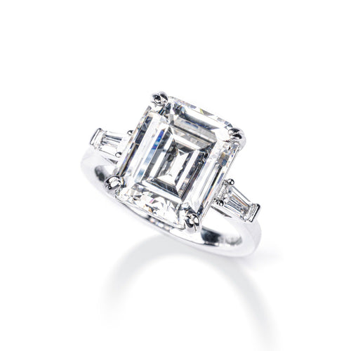 Emerald Cut Three-Stone White Zircon Ring