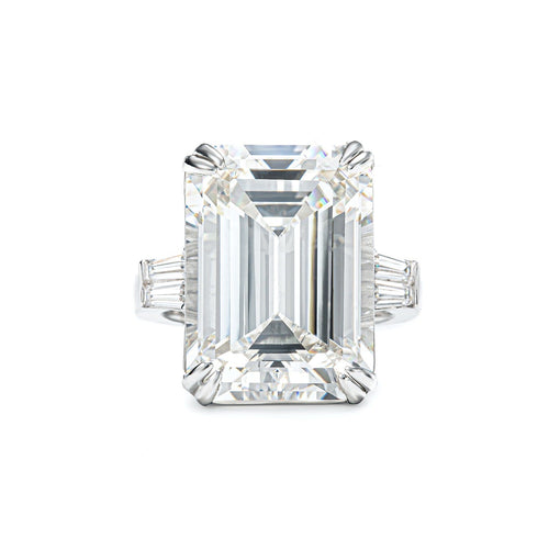 front view of Engagement Ring With Emerald Cut White Zircon Statement Ring Silver