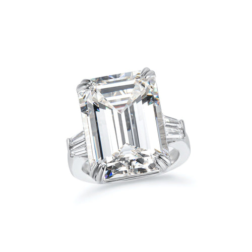 side view of Engagement Ring With Emerald Cut White Zircon Statement Ring Silver