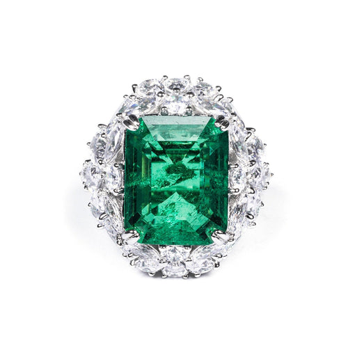 Emerald Green Zircon Statement Ring With Fancy Cut Pavé