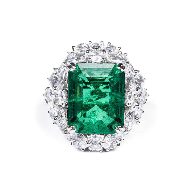 Emerald Green Zircon Statement Ring With Fancy Cut Pavé