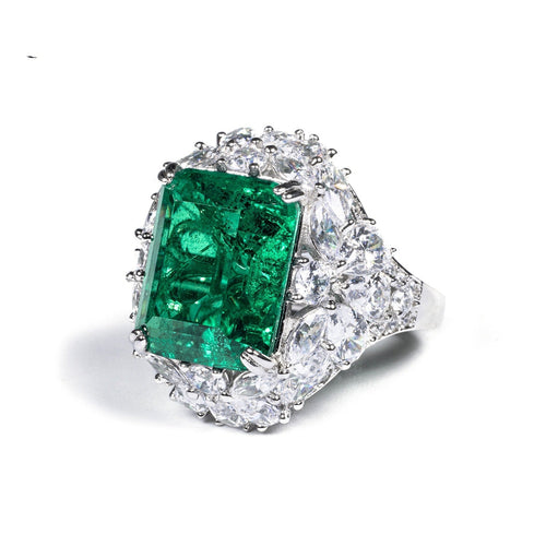 Emerald Green Zircon Statement Ring With Fancy Cut Pavé